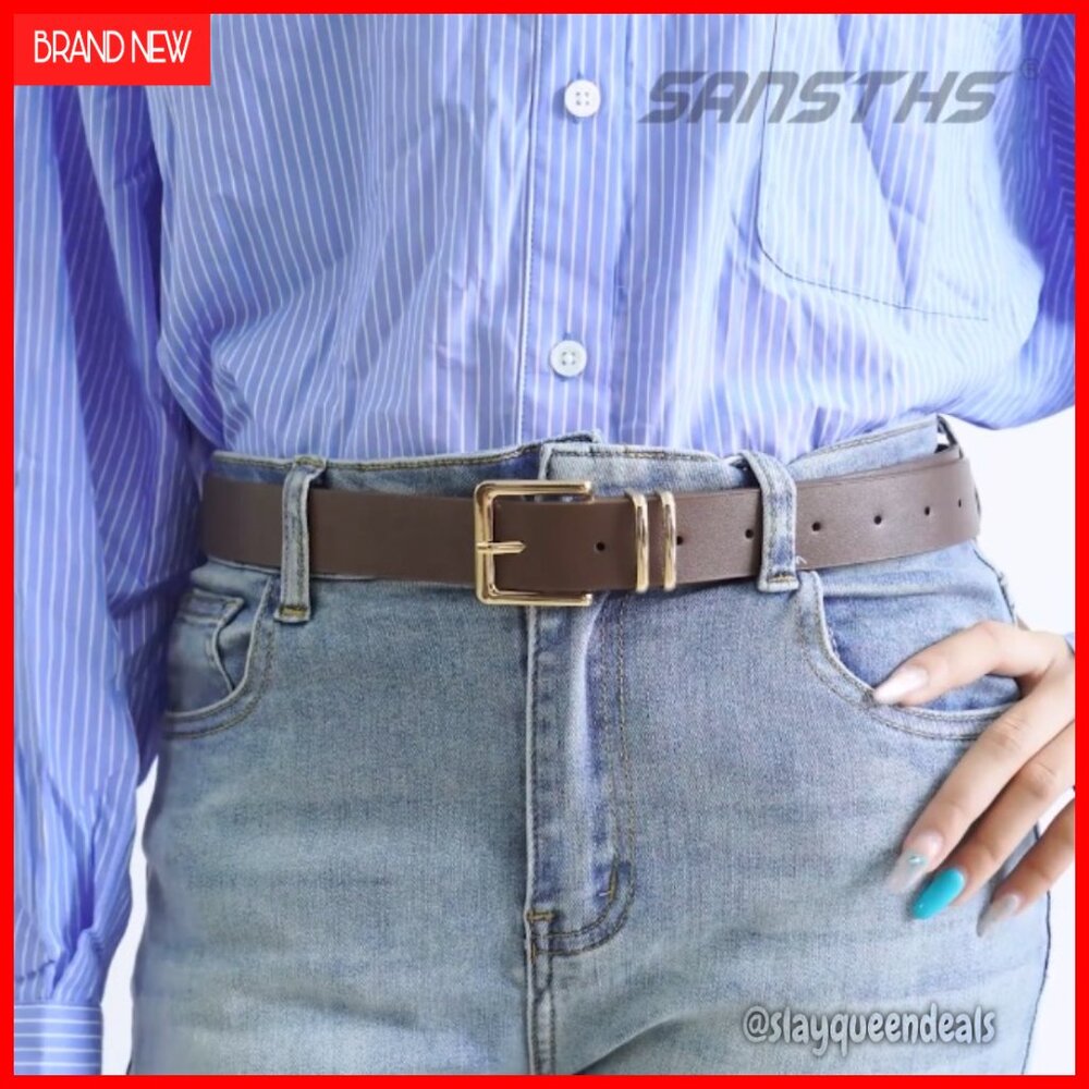 3 Pack Women's Faux Leather Belts Gold Square Buckle 1.1 Inch Wide Sizes 25-57 - Picture 7 of 7